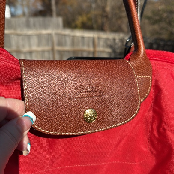 Longchamp Handbags - Longchamp Red Orange Le Pliage Large Tote Leather Trim
